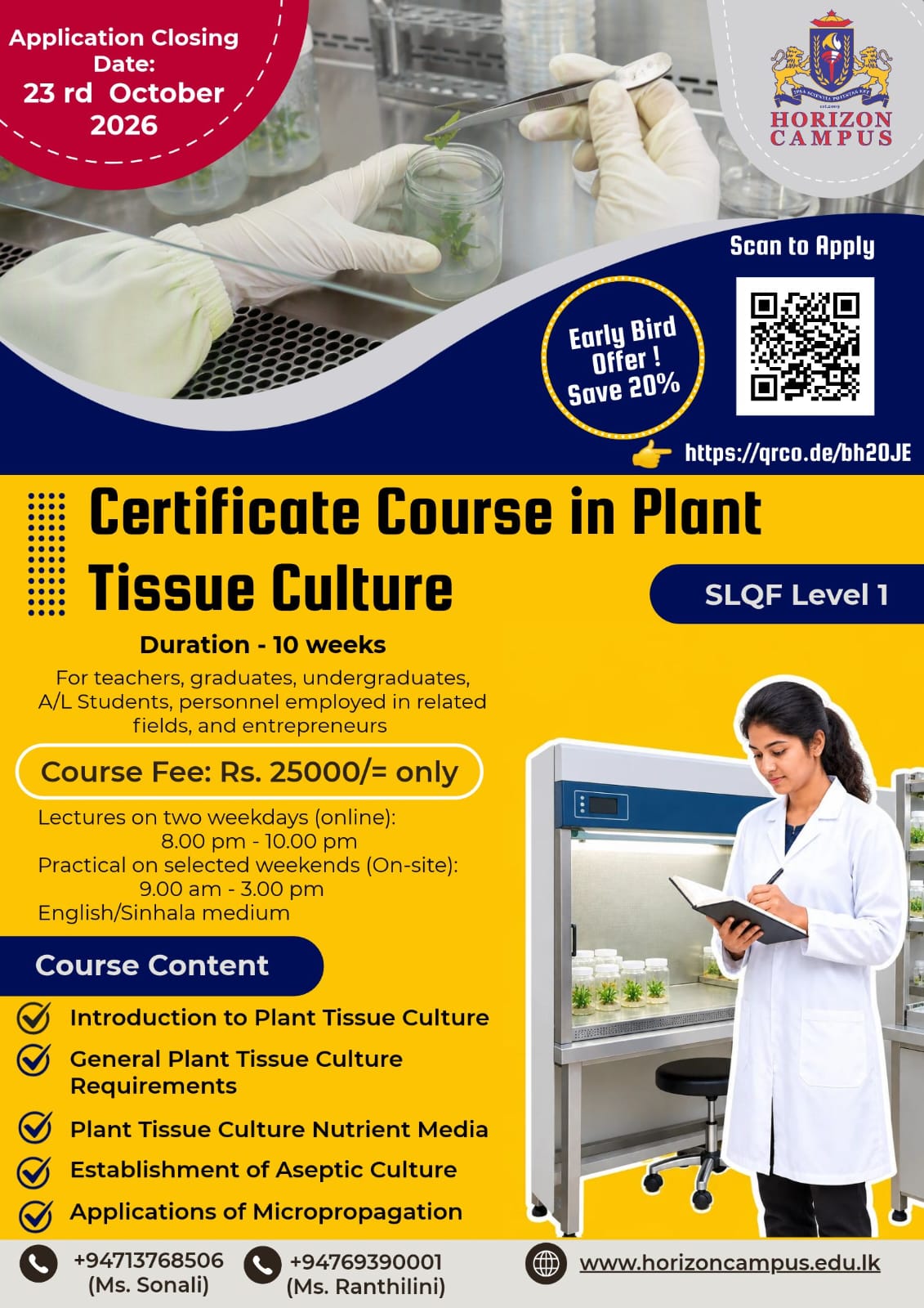 Certificate Course in Plant Tissue Culture - Flyer
